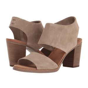 TOM’S Majorca Cutout Sandal, Taupe Suede Heeled Sandal